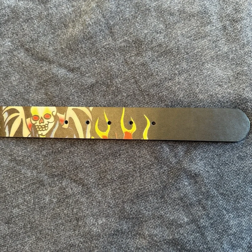 Ed Hardy black leather belt with colorful graffiti-style graphics Size 36 Waist